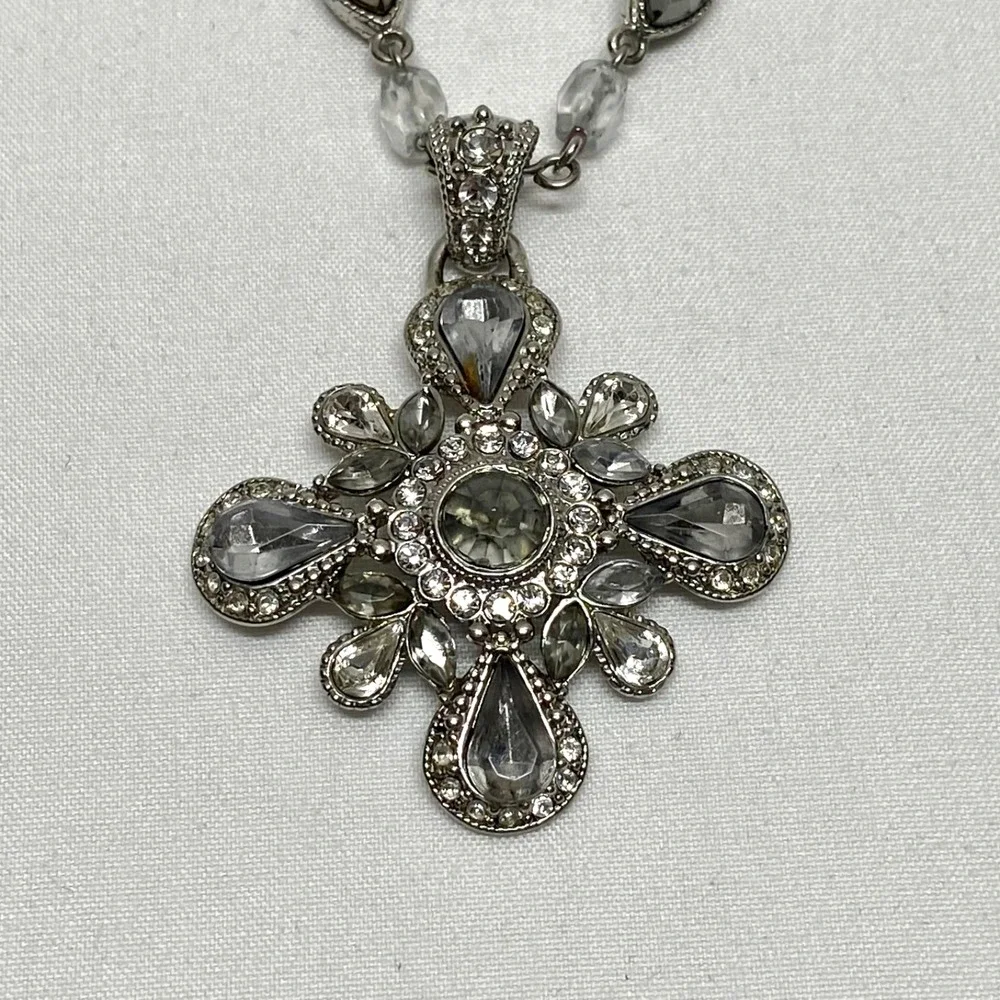 Nancy & Rise Maltese Cross Pendant Necklace w/ Smoke Acrylic & Clear Rhinestones